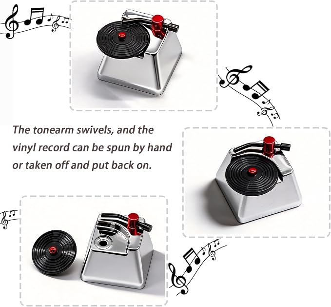 Artisan Keycaps, Vinyl Record Player Custom Cover Caps for MX Mechanical Keyboard, Movable Turntable Tonearm Records Resin Handmade 1U Replacement for Esc Del Arrow Key (Silver and Black)