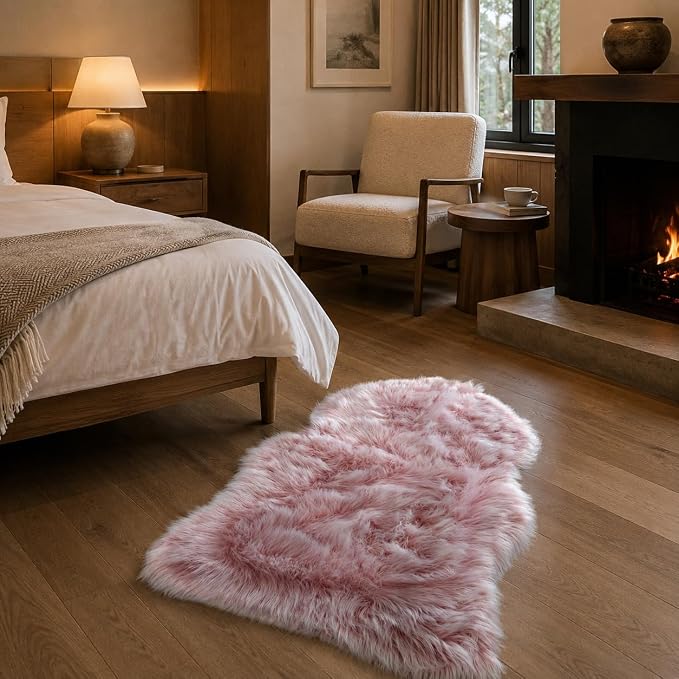 EasyJoy Faux Sheepskin Rug, Fluffy Faux Fur Rug, Ultra Soft Shag Area Rug with Non-Slip Backing for Bedroom, Living Room, Nursery, Kids Room(2 x 3 ft Sheepskin, Frosted Bottom Pink)
