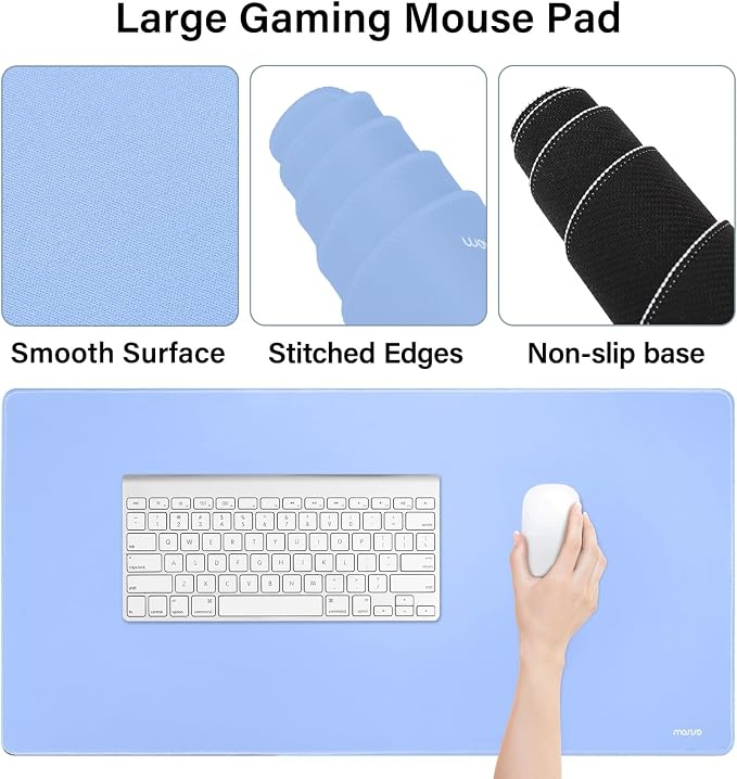 MOSISO Keyboard Mouse Pad Set, Gaming Mouse Pad&Keyboard Wrist Rest&Wrist Rest, Ergonomic Wristrests with Memory Foam Home Office Easy Typing Cushion Non-Slip Mousepad, Air Blue