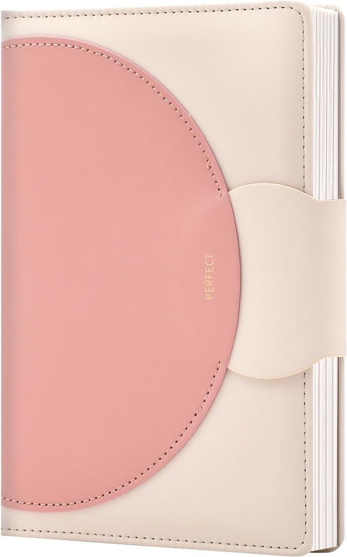 CAGIE Lined Journal for Women, 100GSM Leather Journals for Writing with Buckle Closure,A5 Hardcover Diary Journaling Notebooks for Business Work School Note Taking 5.9" x8.5 (Pink)