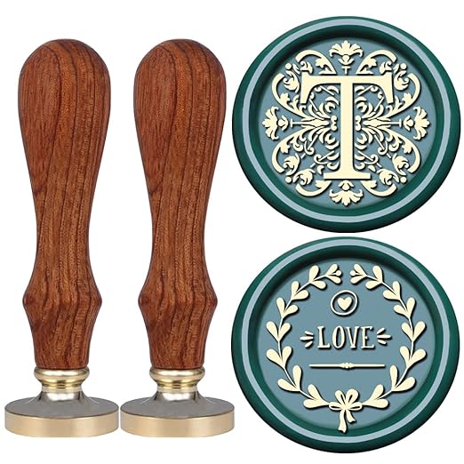 Flower Initial Alphabet T Wax Seal Stamp & Eucalyptus Love Sealing Stamp with Wax Stamp Brass Head Ideal for Wedding Invitations Gift Wrapping Christmas (Floral T)