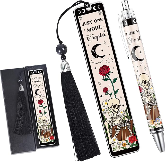Dark Romance Bookmark with Pen Gifts, Funny Gothic Bookmark Gifts for Women Friends Girls, Just One More Chapter Book Marks for Book Lovers, Halloween Thanksgiving Christmas Birthday Present