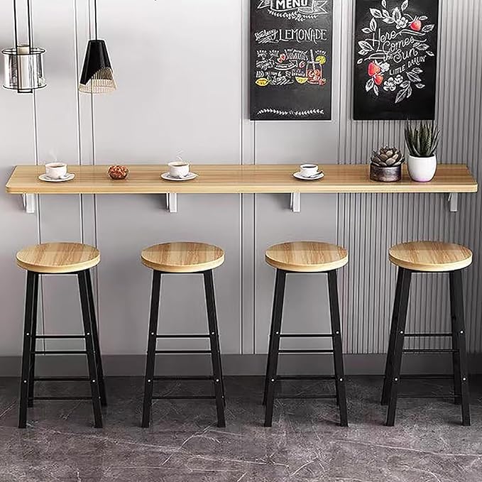 Wall Mounted Folding bar Table,Wooden Wall Dining Table,Narrow Long Floating Desk,Hanging Desk Workbench for Kitchen Laundry Office(35.4x15.7inch, Natural)