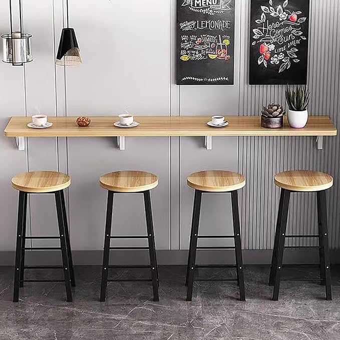 Wall Mounted Folding bar Table,Wooden Wall Dining Table,Narrow Long Floating Desk,Hanging Desk Workbench for Kitchen Laundry Office(47.2x11.8inch, Natural)
