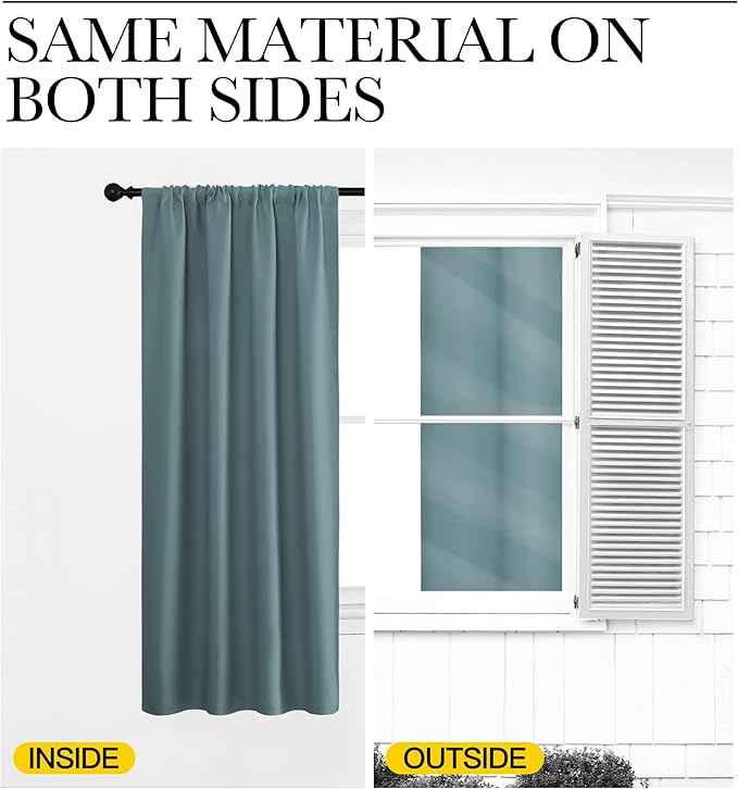 NICETOWN Greyish Blue Blackout Curtains Panels for Window, Thermal Insulated Rod Pocket Blackout Drapes/Draperies for Living Room (2 Panels, W52 x L63 inches)