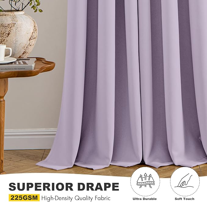 MIULEE Blackout Curtains for Bedroom Living Room 2 Panels, Thermal Insulated Room Darkening Drapes Grommet Noise Reducing Light Blocking Window Treatments 72 Inches Long 40x72 Inch Lilac