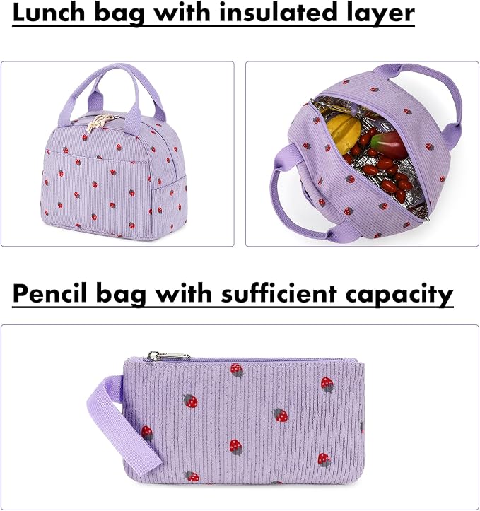 Bluboon School Backpack Set Girls Womens Laptop Bookbag Casual Daypack Fits 15 inch Laptop with Lunch Tote Bag and Pencil Bag