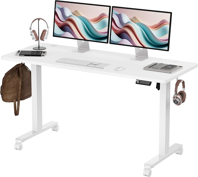Monomi 59 inch Electric Standing Desk with Memory Preset, Adjustable Height Standing Desk for Home Office & Gaming, Large Computer Desk with Anti-Collision, White