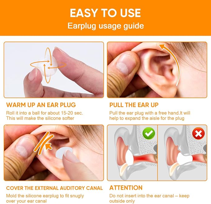 12 Pack Reusable Silicone Ear Plugs, Great for Sleep and Swimming | Shapeable Silicone Earplugs for Noise Reduction, with a Soundproofing Level of 32 Decibels, Color: White