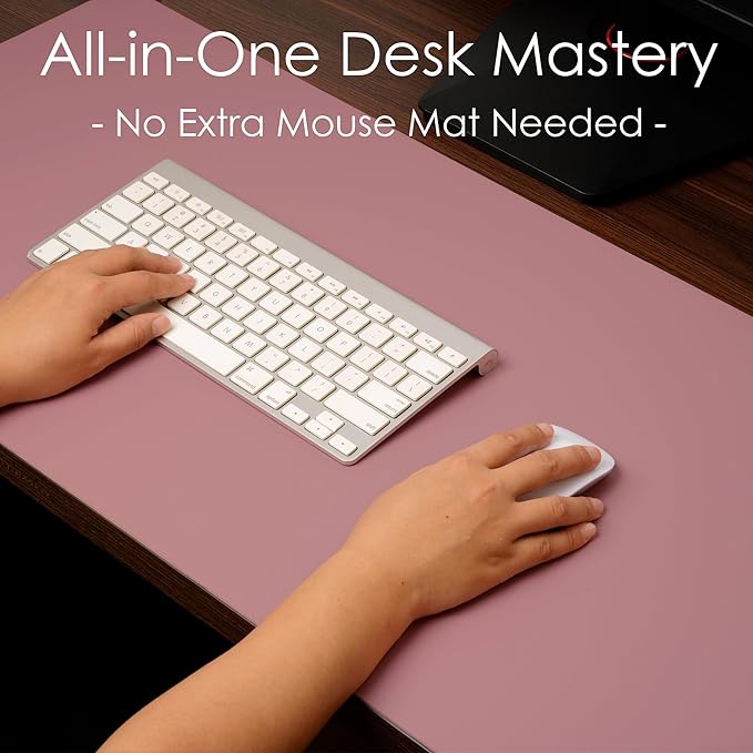 WAYBER Leather Desk Pad Protector, Waterproof Mouse Pad, PU Desk Mat, Office Desk Cover, Desk Writing Mat for Office/Home/Work/Cubicle (Purple/Pink) 23.6x13.7in