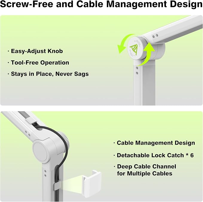AA AUDIO ACCESSORY White Mic Boom Arm (Design for Heavy Mic) Extra-Long 950mm, 6.6lbs Load Capacity, Gear-Lock Suspension Scissor Microphone Stand Desk Mount for Shure SM7B SM7dB MV7, Blue Yeti, Rode