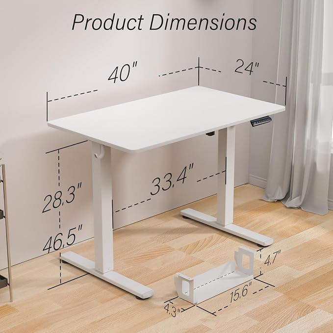 Kingant Standing Desk Height Adjustable Small Electric Stand Up Desks [40 x 24 Inch] - Ergonomic Sit Stand Desk Rising Desks for Home Office Computer Desk Workstation with Cable Management