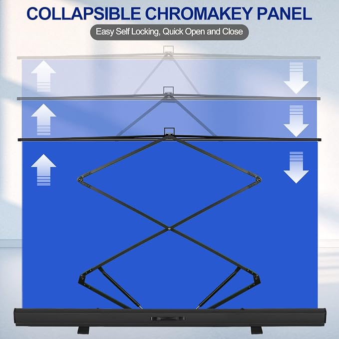 Emart 77in x 92in Collapsible Blue Backdrop Retractable Chromakey Photo Background with Solid Aluminium Base, Auto-Locking Frame, Wrinkle- Resistant Fabric for Video Studio, Live Game,Streaming