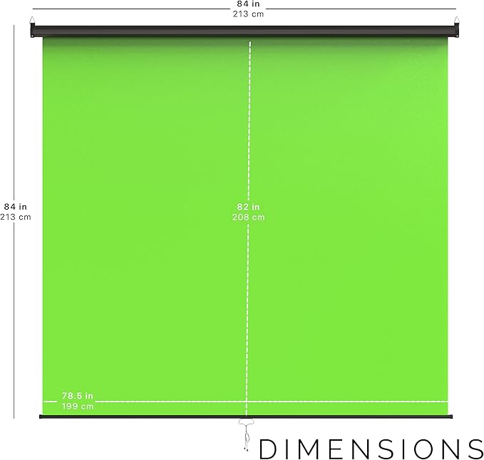 【Wider Style】 KHOMO Gear Green Screen 84 x 84 inch – Extra Large Pull Down Backdrop – Portable Collapsible Roll Down Projector Screen – Green Screen for Video, Streaming, and Photography