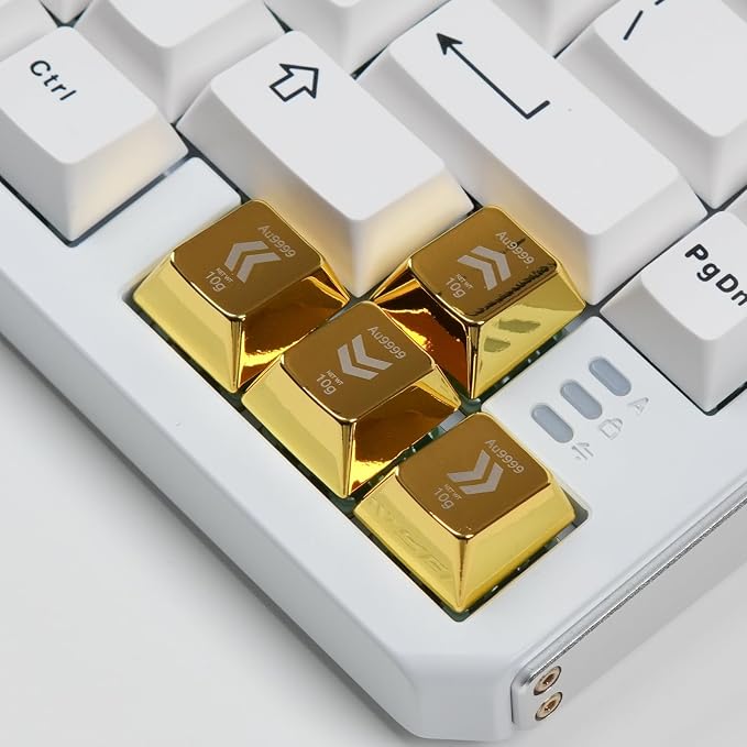 Artisan Zinc Alloy Golden Keycap for Mechanical Keyboard Arrow Key Metal 4 Keys, 1U Size, Custom Keycap Fit MX Switch Compatible, Decorative Design for Gaming and Typing (↑ ↓ ← →)