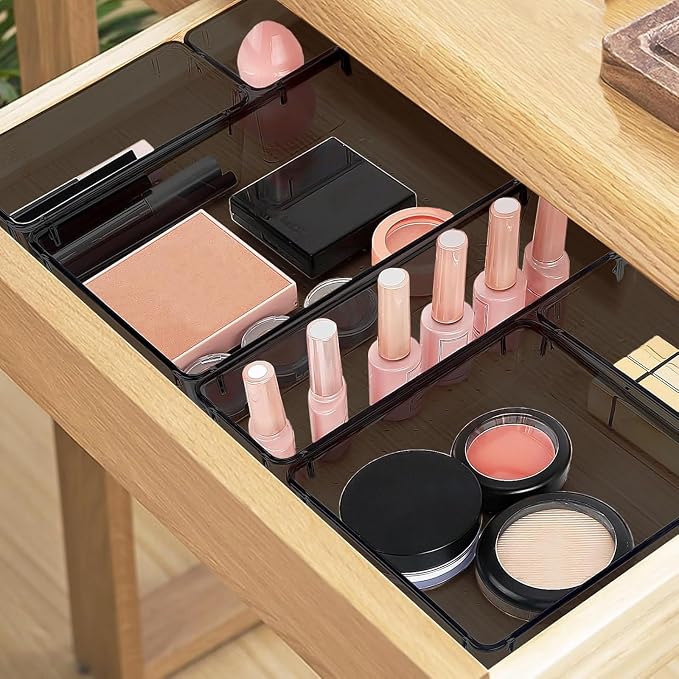 16 PCS Drawer Organizer Set, 5 Size Bathroom and kitchen organizer Trays | Bathroom and kitchen Drawer cabinet organizer Trays, Clear Storage Bins for Makeup, Jewelry, Utensils and Gadgets