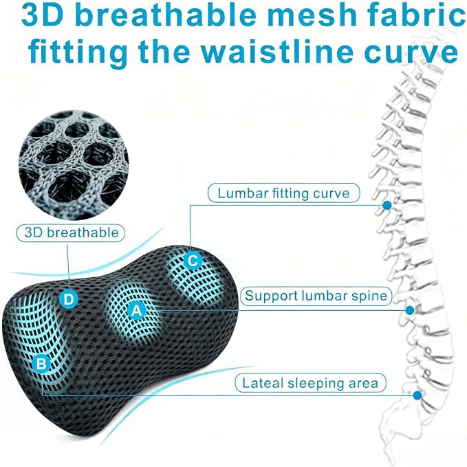 Lumbar Support Pillow for Office Chair, Ergonomic Memory Foam Back Cushion for Lower Back Support, Breathable Mesh Lumbar Cushion for Car Seat, Desk Chair & Long Sitting Relief