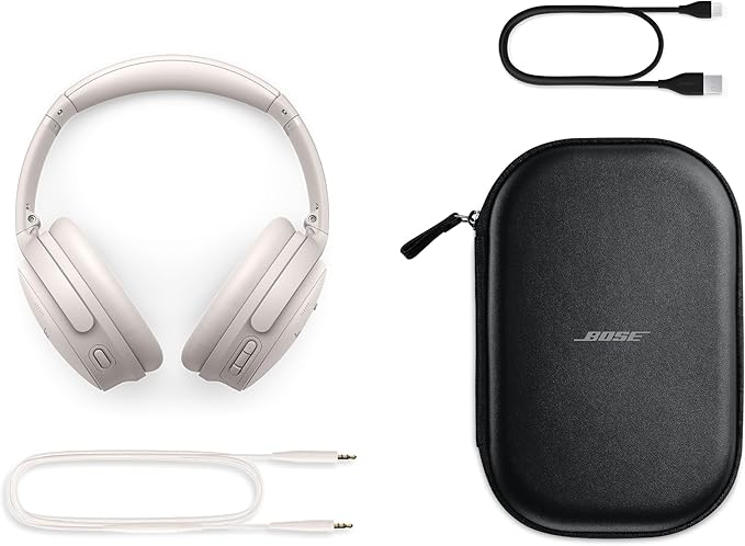 Bose QuietComfort Wireless Noise Cancelling Headphones, Bluetooth Over Ear Headphones with Up to 24 Hours of Battery Life, White Smoke (Renewed)
