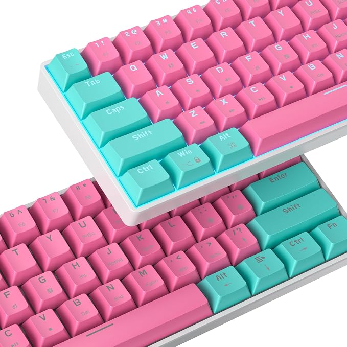 60 Percent Gaming Keyboard Mechanical with Linear Red Switch, 60% Wired Ultra-Compact Mini Keyboard LED with PBT Keycaps for Ps4/Ps5/Xbox（61 Miami）