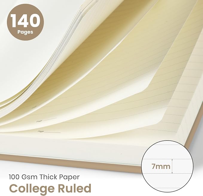 Taja Lined Spiral Journal Notebook for Women & Men, 140 Pages, College Ruled Hardcover Notebook for Work & Note Taking, Journals for Writing, A5(5.7" x 7.9") – Oat Brown