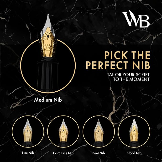 Wordsworth & Black Fountain Pen Set, 18K Gilded Medium Nib, Includes 24 Pack Ink Cartridges, Ink Refill Converter & Gift Box, Gold Finish, Calligraphy, [Turquoise Gold], Perfect for Men & Women