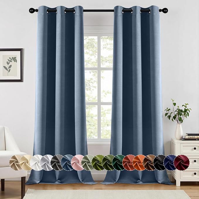 MIULEE Blackout Curtains for Bedroom Living Room 2 Panels, Thermal Insulated Room Darkening Drapes Grommet Noise Reducing Light Blocking Window Treatments 96 Inches Long 40x96 Inch Stone Blue