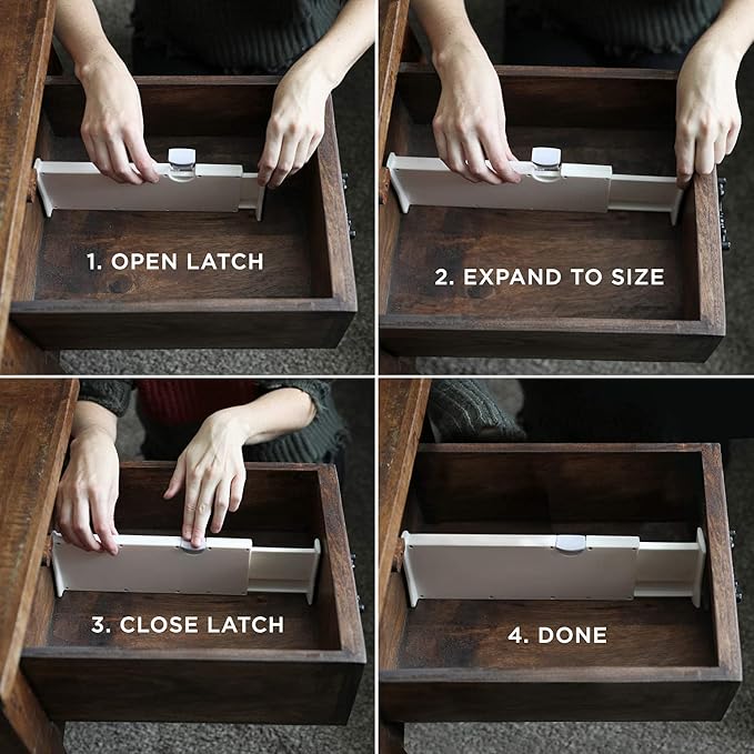 6 Drawer Organizer and Dividers, Organize Silverware and Utensils in Home Kitchen, Divider for Clothes in Bedroom Dresser, Designed to Not Snag Underwear and Bra Fabrics, Bathroom Storage Organizers