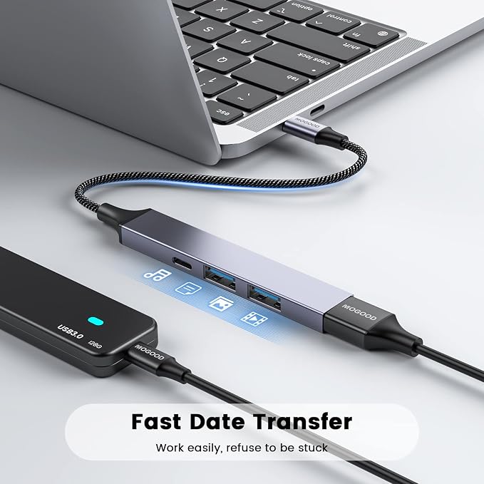 MOGOOD USB C Hub Support Charging USB Multiport Adapter,USB C to USB Hub with 60W PD,USB Splitter for Laptop Compatible with Mac Pro,iMac,iPad Pro,Chromebook,Dell XPS,Samsung,and More Type C Devices