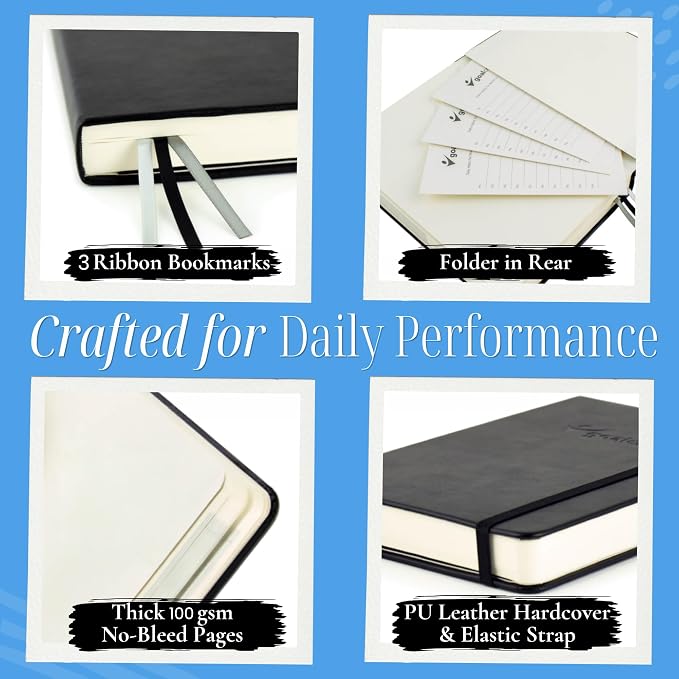 Goal Crazy Undated Planner – 90 Day Guided Journal & Productivity Organizer, A5 Daily & Weekly Planner with Goal Setting, Habit Tracker, To Do List, Academic & Work Calendar, Leather Hardcover - Black