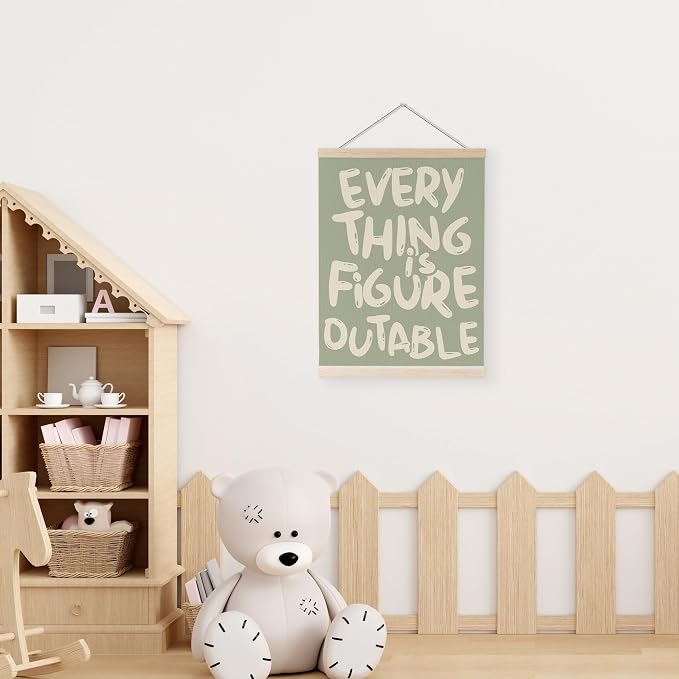 YQDEJ Sage Green Everything Is Figureoutable Inspirational Wall Art Poster Hanger Frame, Positive Affirmations Wall Decor, Motivational Wall Art for Home Office Classroom, 16x24 Inch
