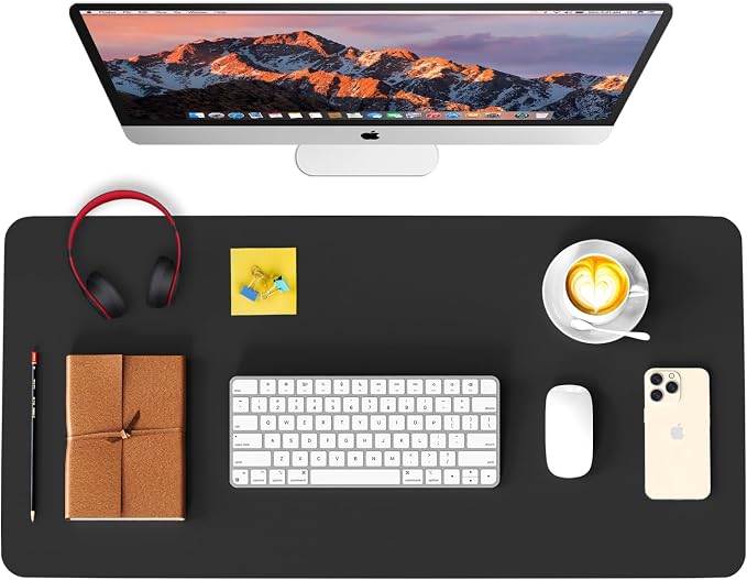 Leather Desk Pad Protector, Waterproof Mouse Pad, PU Desk Mat, Office Desk Cover, Desk Writing Mat for Office/Home/Work/Cubicle (Black) 23.6x13.7 in