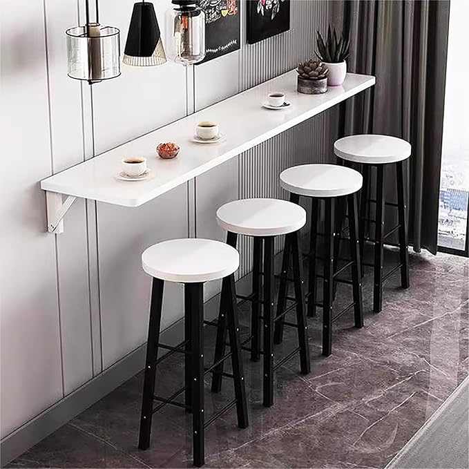 Wall Mounted Folding bar Table,Wooden Wall Dining Table,Narrow Long Floating Desk,Hanging Desk Workbench for Kitchen Laundry Office(47.2x15.7inch, White)