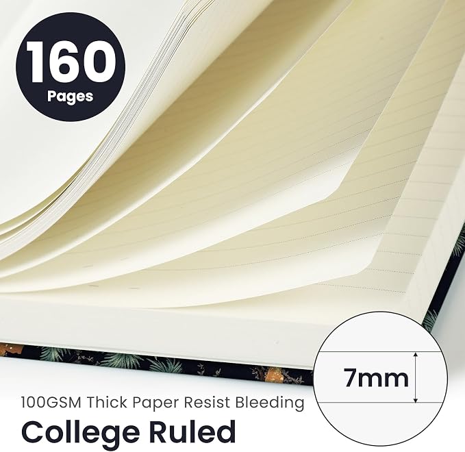 Taja Lined Journal Notebook for Women & Men, Hardcover Leather Journal for writing, A5 College Ruled Notebook for Work & Note Taking, Perfect for Office School Home Supplies, 160 Pages, Crane