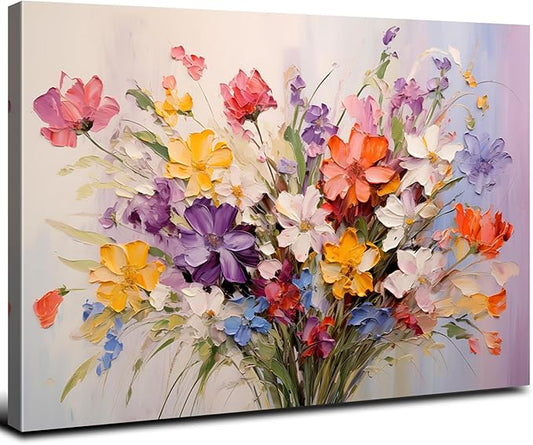 Large Colorful Flower Canvas Wall Art Daisy Poppy Picture Wildflower Wall Decor for Bedroom Abstract Nature Botanical Prints Painting Watercolor Floral Poster Artwork Living Room Decoration 32x48"