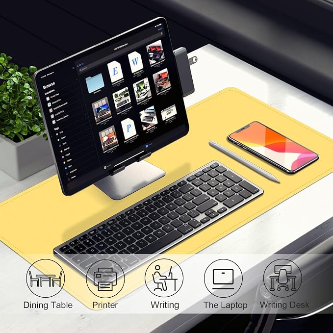 Leather Desk Pad Protector, 47.2'' x 23.6'', Suede Base Sewing Desk Blotter, Non-Slip Office Mat, Waterproof Writing Pad - Yellow