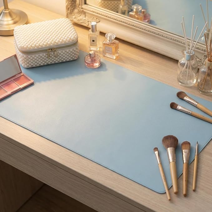 Single-Sided PU Leather Desk Pad (12"x31", Blue) - Non-Slip Large Mouse Pad & Desk Mat for Office, Home - Waterproof, Easy to Clean, Durable Single-Sided Surface
