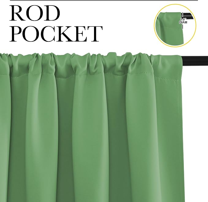 NICETOWN Kitchen Curtains, Short Blackout Drapes, Froest Green, 42" Wide by 54" Long, 2 PCs, Thermal Insulated Blackout Curtain Panels for Kids Room, Play Room
