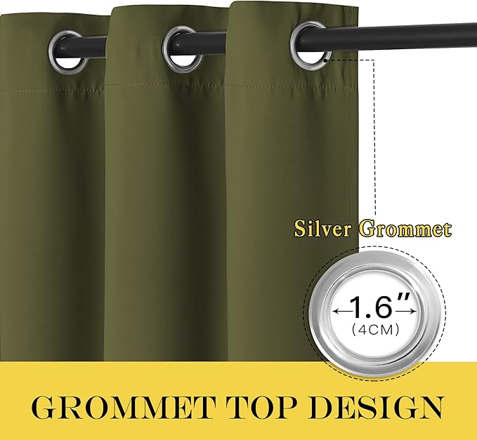 NICETOWN Blackout Curtains 63 inches Long for Living Room Bedroom, Grommet Thermal Insulated Room Divider Drape Window Treatment for Sliding Patio Door, W100 x L63, 1 Panel, Olive Green