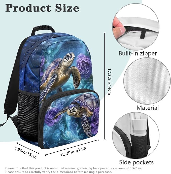 Sea Turtle Backpack Set for Boys Girls, 4PCS Blue School Backpack with Lunch Box & Pencil Case, 17 Inch Lightweight Elementary Bookbag for Kids Ages 6-10
