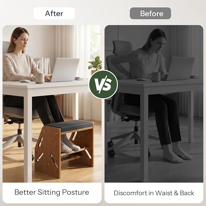 CHOEZON Adjustable Foot Rest Under Desk, Wooden Footrest with Cushion and Non-Slip Design, 2-Layer Sliding Office Foot Stool with Ergonomic Design for Posture Support, Home Office, Wenge Brown MJD01MA