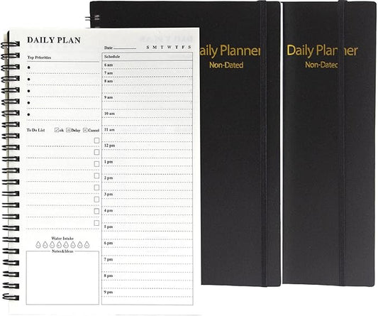 Daily Planner Undated 2 Pack, A5 To Do List Notebook with Hourly Schedules, Spiral Time Management Organizer for Man Women, 8.3" x 5.6" 152 Pages