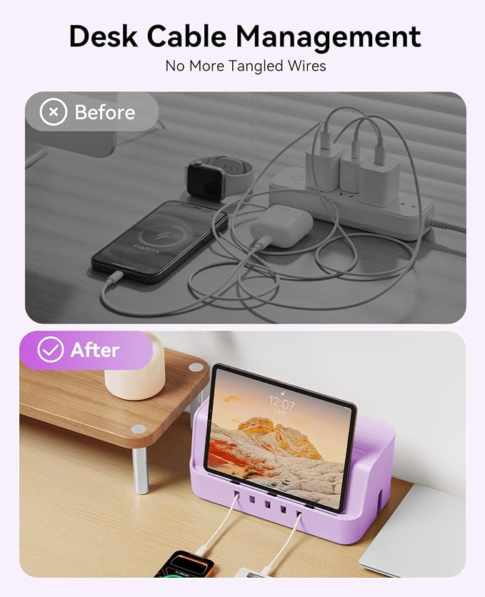 ORICO Cable Management Box with Phone Stand Lid, Large Cord Organizer Case for Hiding Power Strips & Surge Protectors, Heat Dissipation Desktop Wire Hider for Home, Office, School - PB02