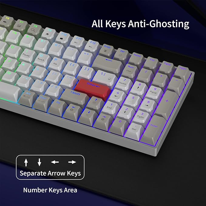 Newmen GM1000 Wireless Mechanical Gaming Keyboard,Bluetooth 5.0/2.4GHz/USB-C Hot Swappable Custom Keyboard,RGB Backlit Mechanical Keyboards for with Number Pad for Mac/Win(G-Red Switch)