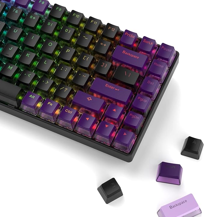 Womier Pudding Keycaps 60 65 75 100 Percent - PBT Shine Through Keycaps,165 Keys Key Cap Set, OEM Profile Custom for Cherry Gateron MX Switches Mechanical Keyboard, Black Purple