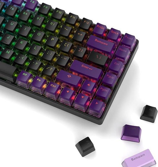 Womier Pudding Keycaps 60 65 75 100 Percent - PBT Shine Through Keycaps,165 Keys Key Cap Set, OEM Profile Custom for Cherry Gateron MX Switches Mechanical Keyboard, Black Purple
