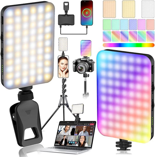 91 LED Portable Charger Selfie Light Video Conference Lighting | with Clip & Camera Tripod Adapter, Rechargeable 2000mAh, CRI 96+, 4 Light Modes, for Phone iPhone Webcam Laptop Makeup