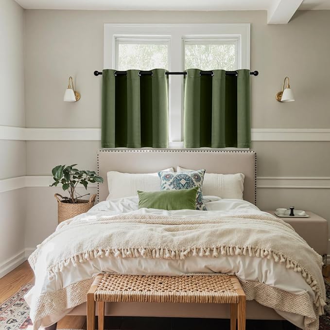 MIULEE Blackout Curtains for Bedroom Living Room 2 Panels, Thermal Insulated Room Darkening Drapes Grommet Noise Reducing Light Blocking Window Treatments 36 Inches Long 40x36 Inch Olive Green