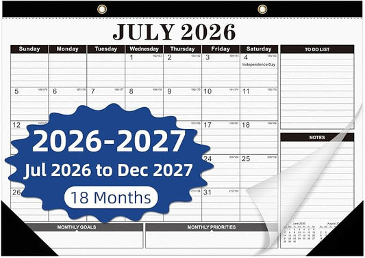 Tcamp Desk Calendar 2026-2027, Large Desktop Calendar 2026-2027 (Jul. 2026 - Dec. 2027), Big 17" x 12" Wall Monthly Calendar with Julian Dates, 18 Months Desk Planner for Home School Office Desktop