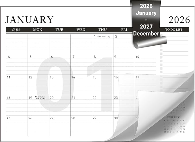 Yoment Desk Calendar Refill 2026-2027, Jan 2026-Dec 2027, Large 10"x16" Monthly Planner with to-do Lists 24 Months Calendar for Office School Home, Black