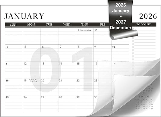 Yoment Desk Calendar Refill 2026-2027, Jan 2026-Dec 2027, Large 10"x16" Monthly Planner with to-do Lists 24 Months Calendar for Office School Home, Black